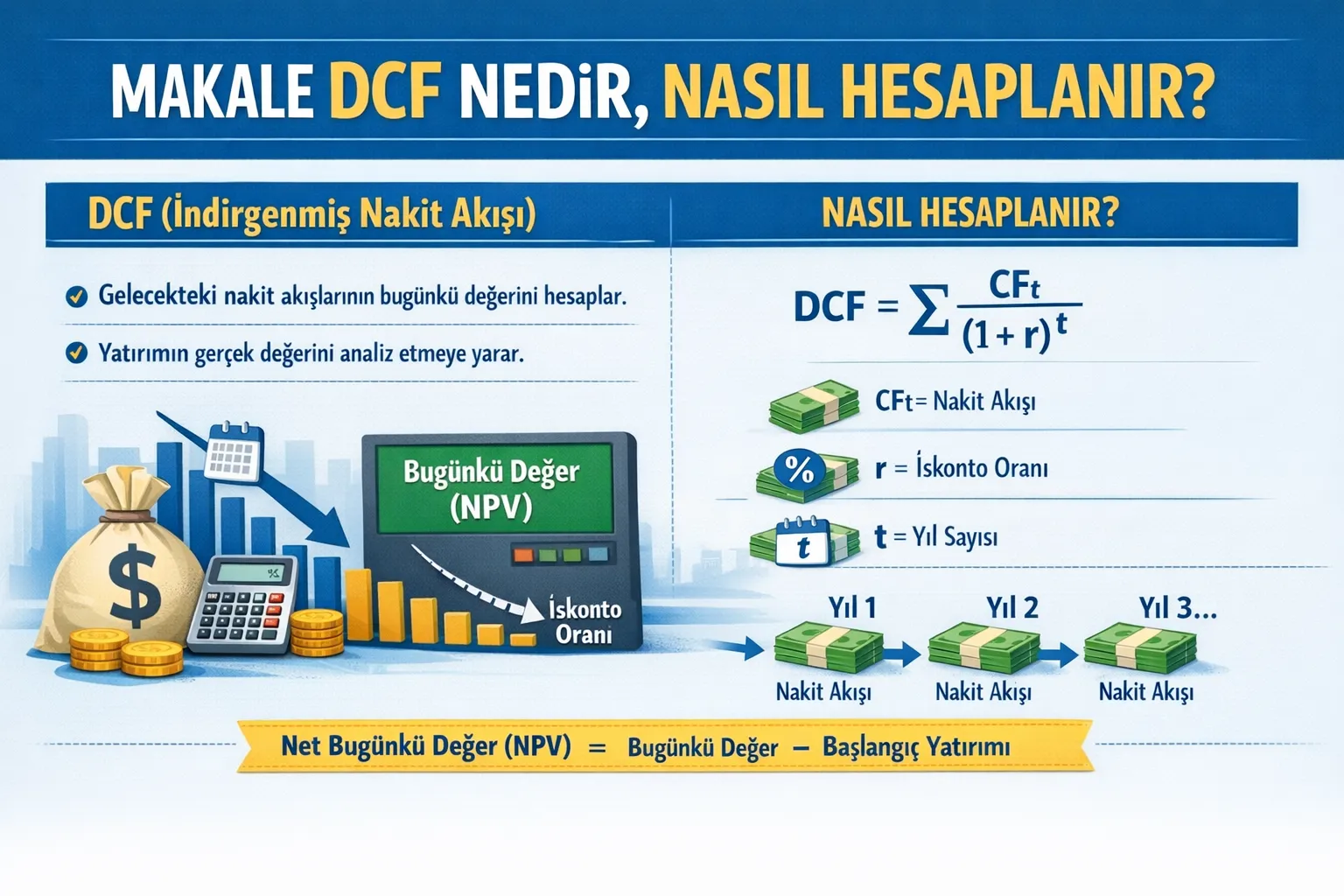 DCF nedir ve nasıl hesaplanır konulu indirgenmiş nakit akımı yöntemi rehberi