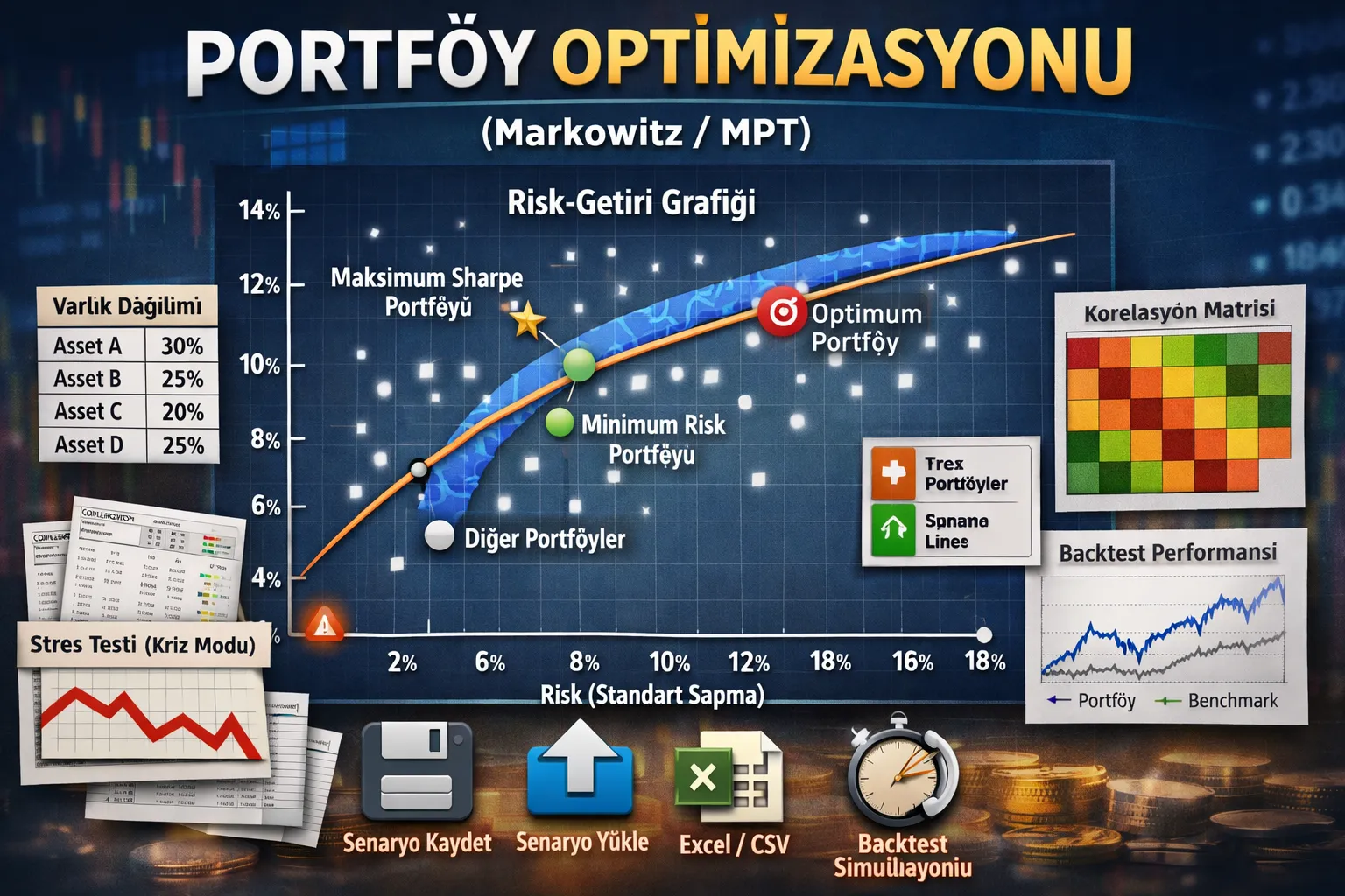 Markowitz Portföy Optimizasyonu (MPT) Nedir? Efficient Frontier, Maksimum Sharpe, Minimum Risk ve Araç Kullanım Rehberi