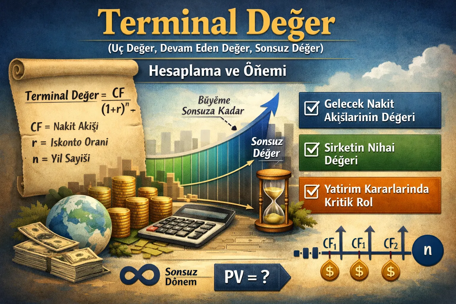 Terminal Değer (Uç Değer) Hesaplama: Gordon Büyüme Modeli, Çıkış Çarpanı (Exit Multiple) ve DCF’de Sonsuz Değer Mantığı